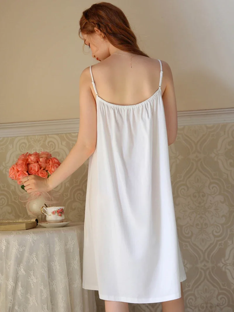 French Princess Nightwear Sleepwear Camisole Sweet Girls Cotton Sexy Backless Summer V-Neck Fairy Victorian Nightgowns for Women