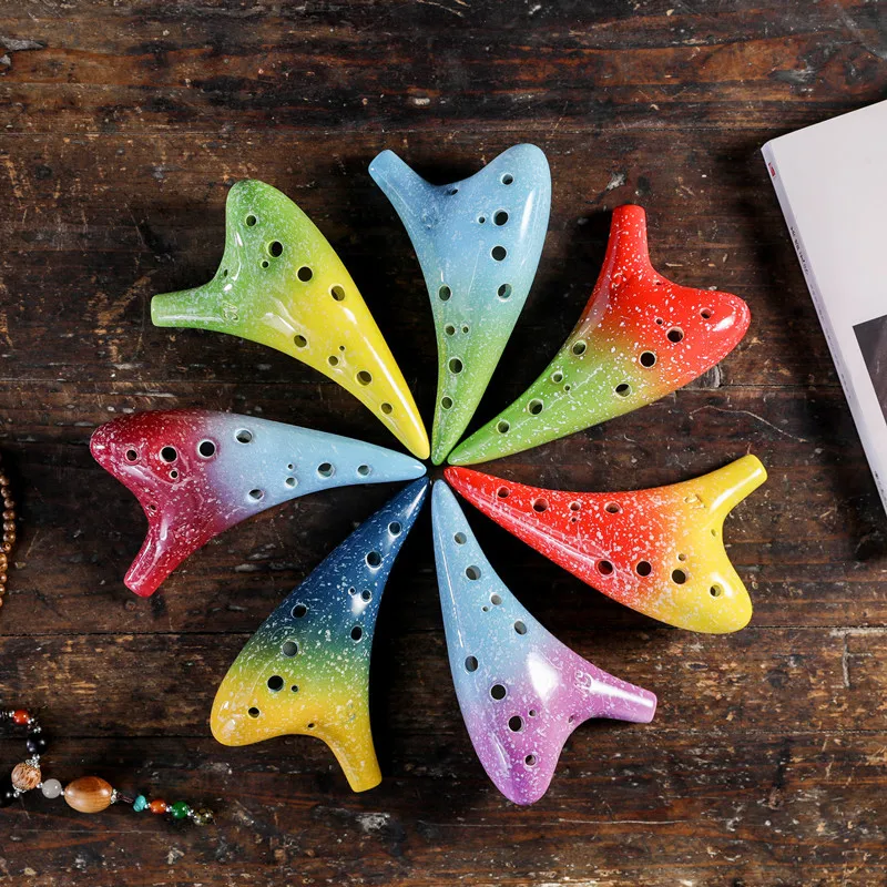 

Multi-color 12 Holes Ceramic Ocarina Alto C Starry Style Musical Orff Instrument with Lanyard Music Score Protective Bag