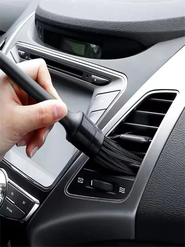 1 ensemble de brosses de nettoyage de pneus de moto, pratiques, rondes noires, pour évent de climatiseur, brosse d'époussetage, outils de nettoyage automobile, accessoires