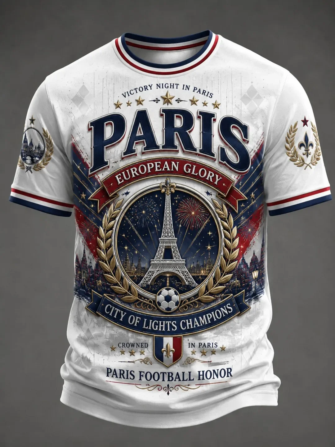 Men Les Bleus Soccer T-Shirt Large Blue Rooster Graphic French Flag Stripe Color Block Football Fan Short Sleeve Tee