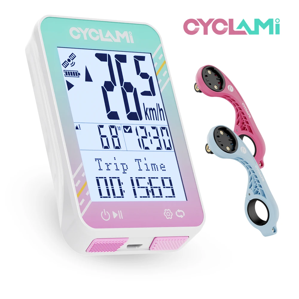 

CYCLAMI Bicycle GPS Computer Multi-Language 2.4-inch IPX7 White/Pink Odometer Female Riders Speed Meter for Young Women Cyclists