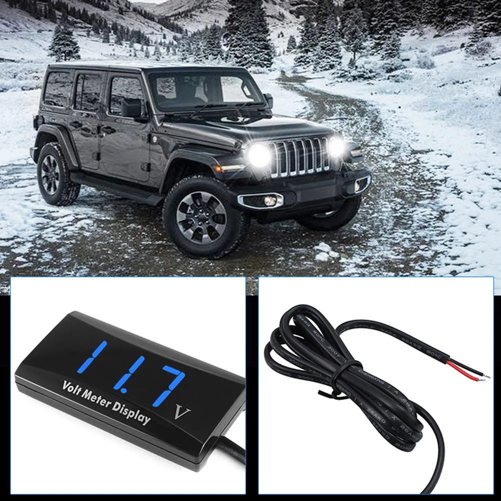 

Digital Display Voltmeter Blue LED Screen Dc 12V Voltage Meter for Motorcycle Car Waterproof Wear-Resistant Night Readable Heat