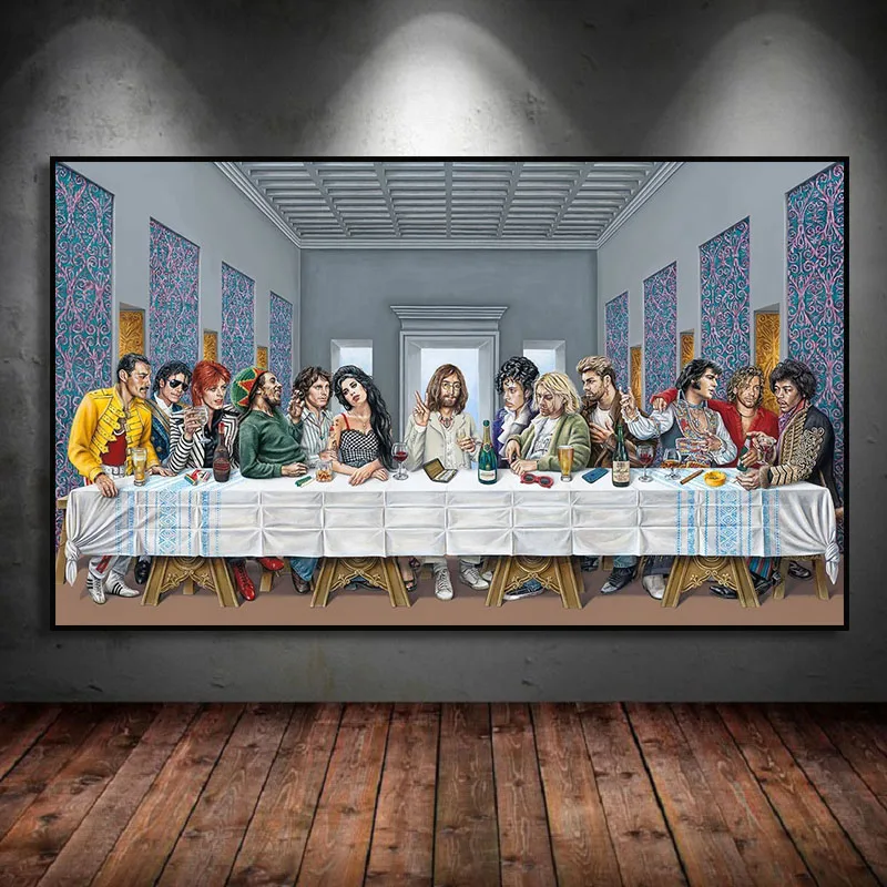 Famous Singer Stars Kurt Cobain Last Supper Canvas Painting Wall Art Picture Living Room Home Decoration Cuadros