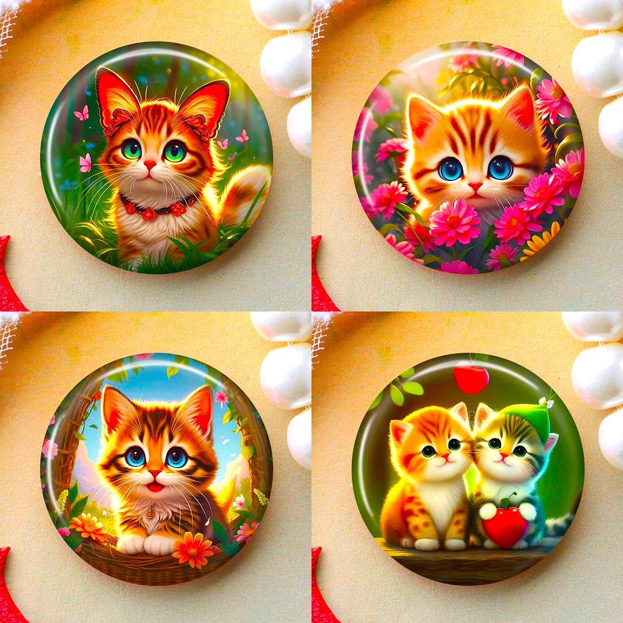 

8mm 10mm 12mm 25mm 16mm 18mm 20mm DIY Photo Glass Cabochons Round Cameo Set Handmade Settings Stone Cat VR08