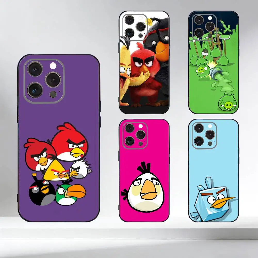 

A-Angrys C-CartoonS Birds Phone Case For iPhone 17,16,15,14,13,12,11 Plus,Pro Max,XS,Soft Silicone Black Cover