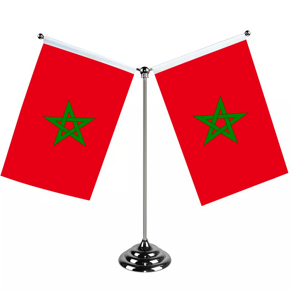 Aerlxemrbrae Metal Stand 14x21cm Office Desk Flag Of Morocco flag polyester Moroccan National flag Desk Ornaments Flags