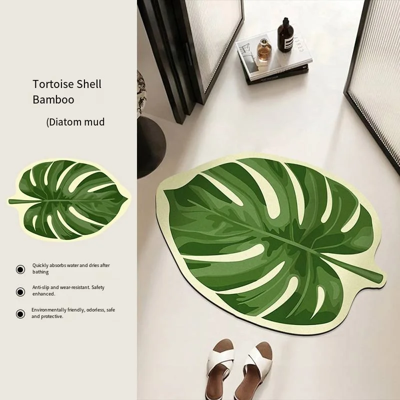 VIKAMA Ins Green Leaf Badkamer Absorberende Vloermat, Badkamer Vuilafstotend, Fris En Antislip Vloermat, Woondecoratie