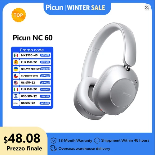 Picun F6 Auriculares Bluetooth con cancelación activa de ruido Hi-Res ANC Seguimiento de cabeza Audio 3D Auriculares inalámbricos Control por aplicación Baja latencia