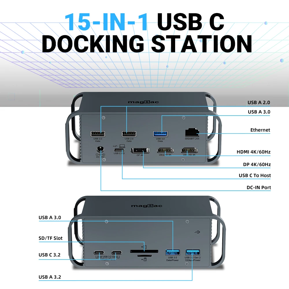 

Docking Station USB C 3 Monitors HDMI 4K 60Hz USB3.2 RJ45 65W AC Power Adapter Usb c hub SD Card Reader For Macbook Pro/Air Dell