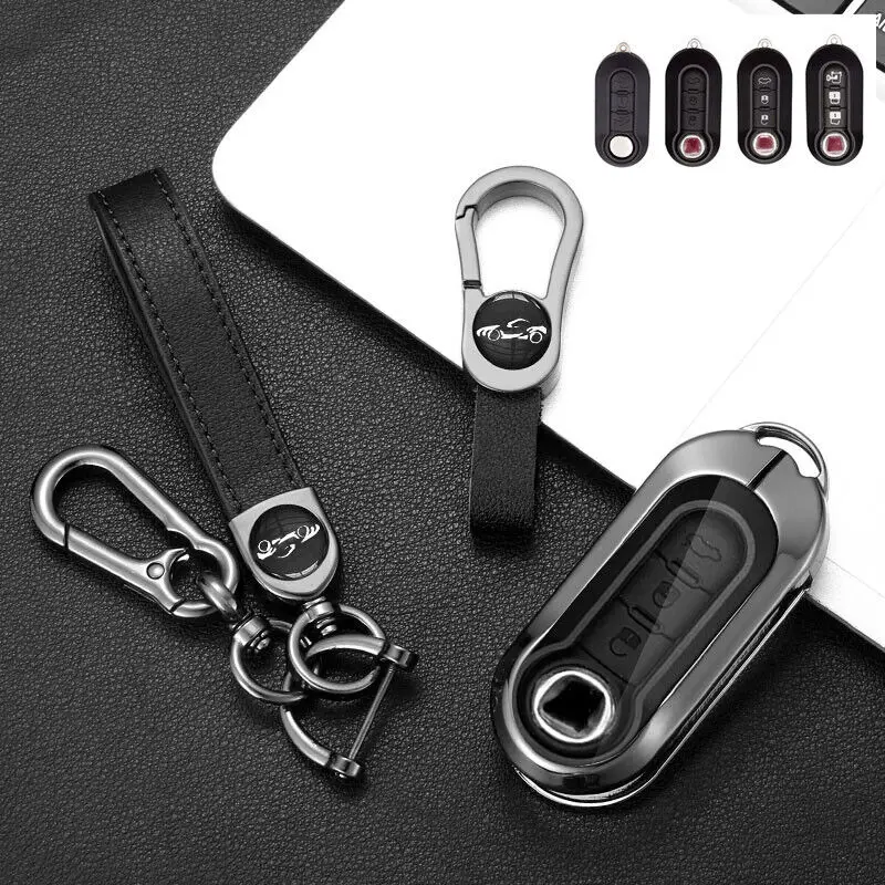 

Zinc Alloy Leather Car Remote Key Case Cover For FIAT 500C 500L Brava ABARTH PUNTO BRAVA Linea Key Shell Keychain