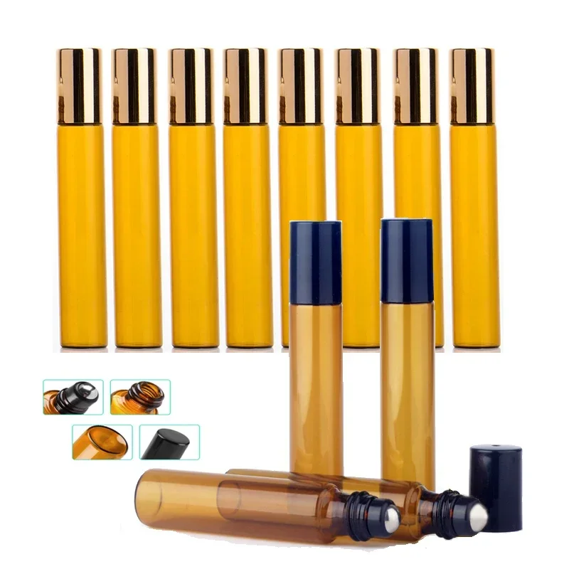 

50Pcs Amber Glass Roll-on Bottles Stainless Steel Roller Balls for Aromatherapy Essential Oils Containers Travel Perfume Vials