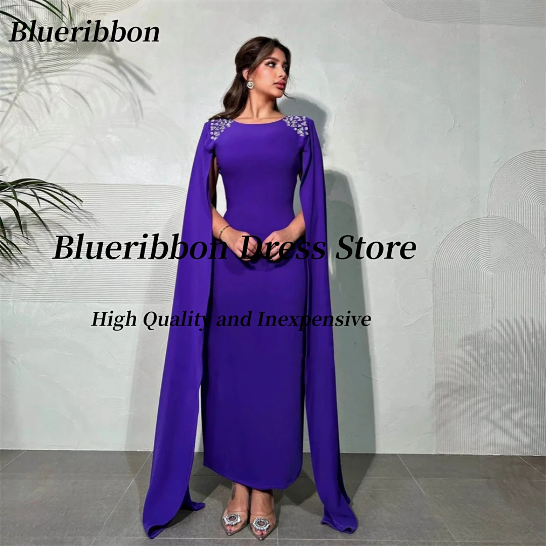 

Вечерние платья Blueribbon с кристаллами и развевающимися рукавами, платье для особых случаев по индивидуальному заказу, платье длиной до щиколотки, платья для выпускного вечера