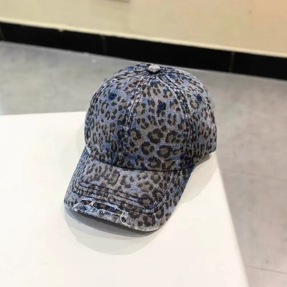 New Korean Leopard Print Ripped Baseball Cap, Old Casual Retro Versatile Street Soft Top Cap, Women Show Small Face