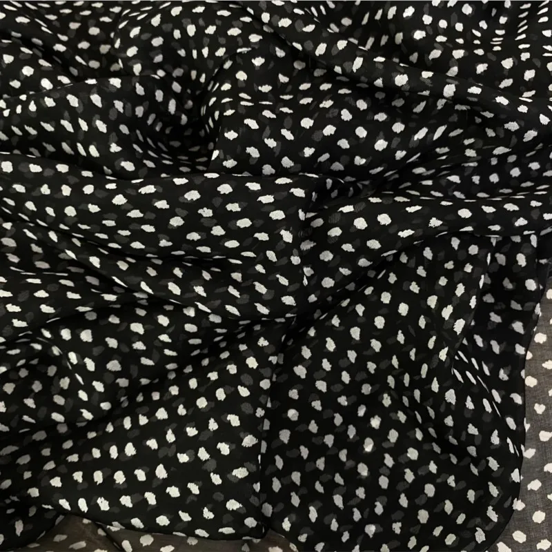 Silk Chiffon 140 Width Black White Polka Dot Fabric