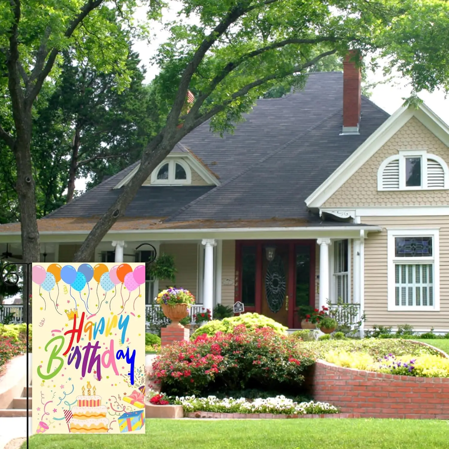 12x18 inch Happy Birthday Garden Flag Double Sided Readable Birthday Cake Courtyard Logo Banner Indoor and Outdoor Birthday  zzo