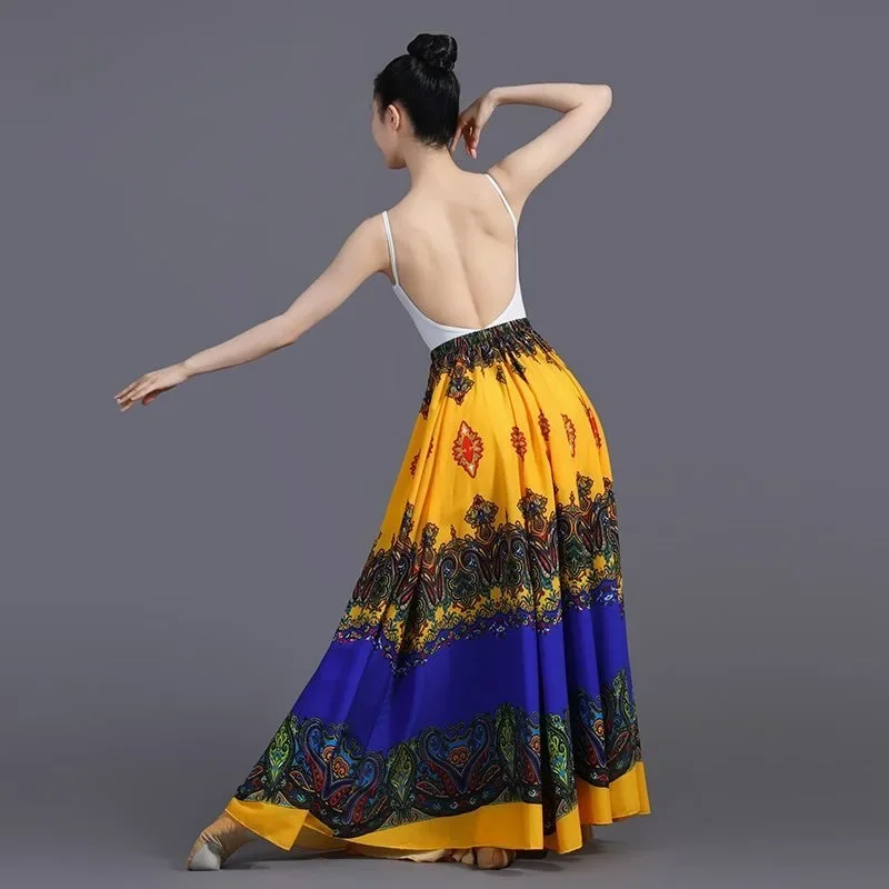 Gonne da ballo di flamenco toreo da donna da 180/720 gradi Gonna larga da performance stampata caratteristica di danza etnica classica