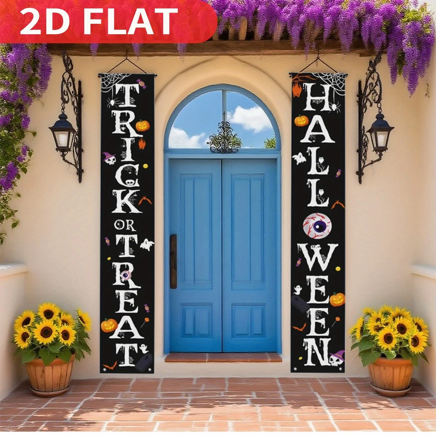 

1pair Halloween Trick or Treat & Halloween Vertical Banners - Durable Polyester, Outdoor/Indoor Decorations for Party Porch Sign
