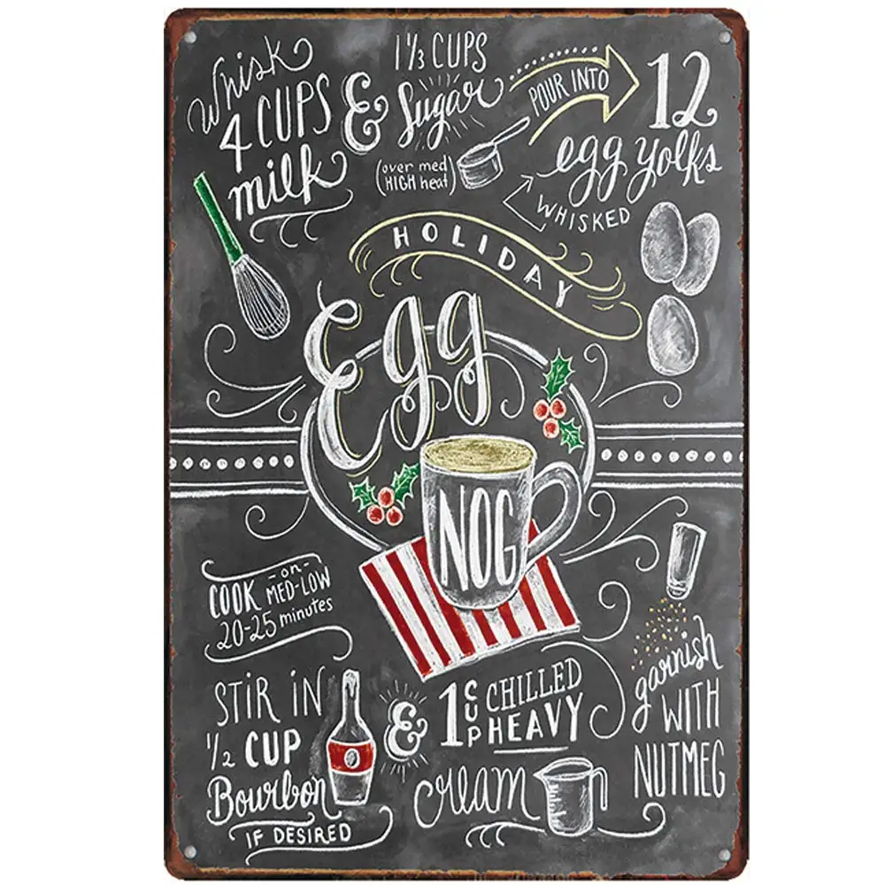 

Retro Design Egg Nog Recipe Tin Metal Signs Wall Art | Thick Tinplate Print Poster Wall Decoration for Kitchen/Restaurant