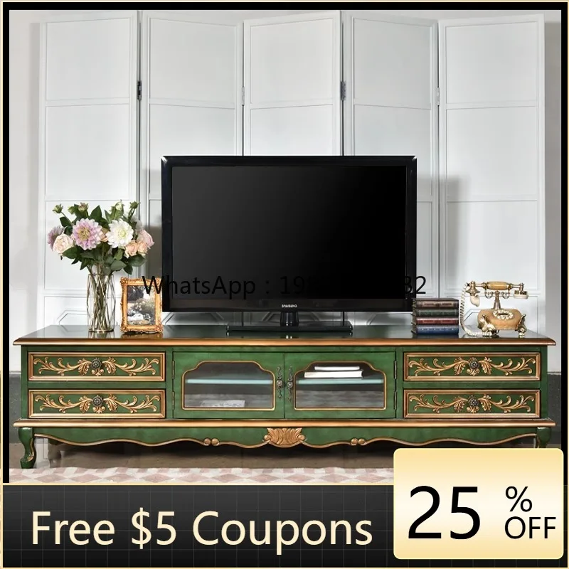 

YFY American Country Solid Wood TV Cabinet Living Room European retro Light Luxury Living Room