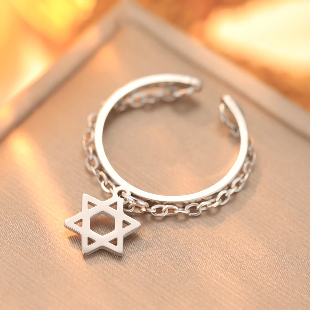 Dawapara Vintage Stern Kette Quaste Verstellbarer Ring Hexagramm Pentagramm Kreuz Charm Edelstahl Damen Schmuck – Detail 22