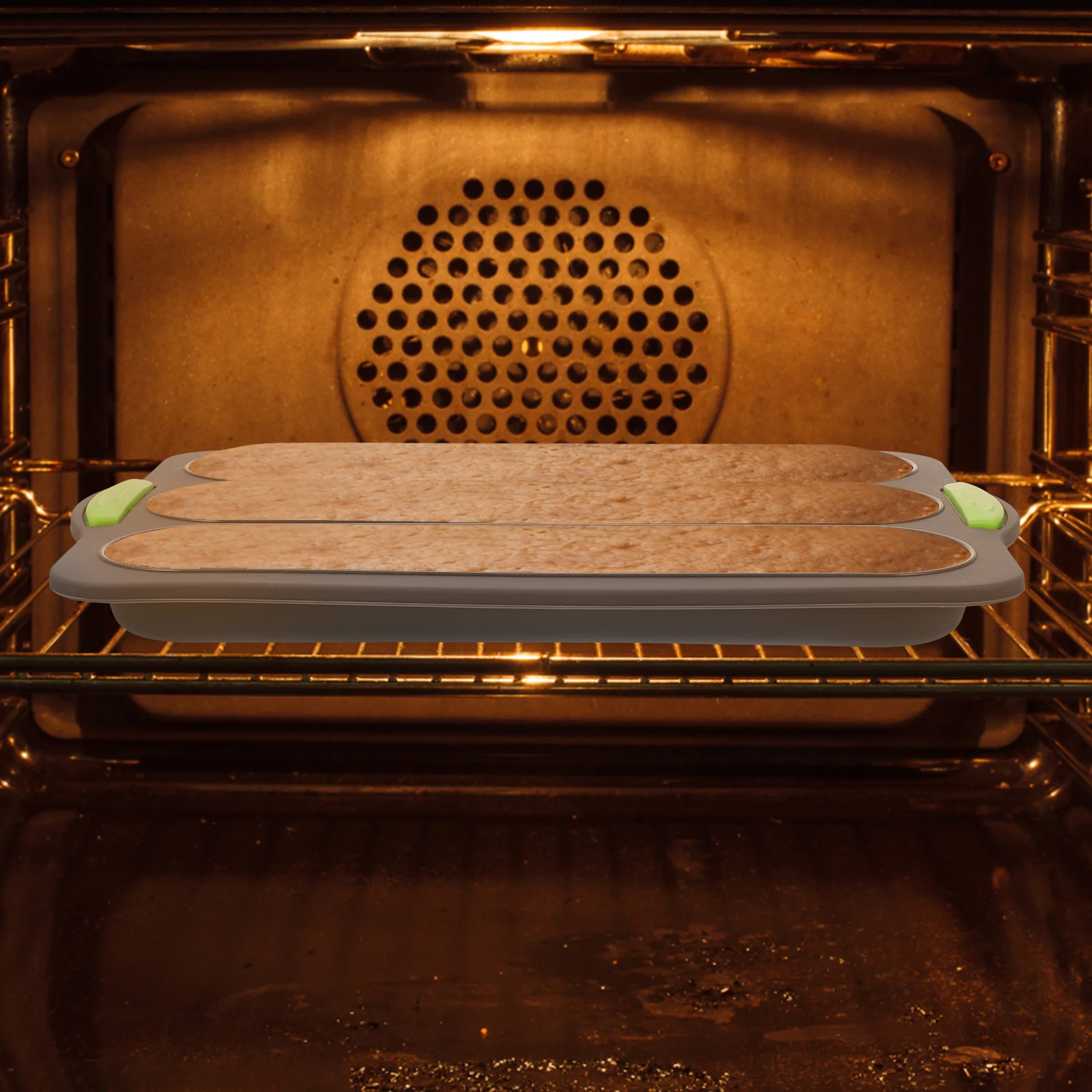 

Three Slots Non-Stick Bread Mold Premium Silicone Baking Pan for French Bread Whole Hot Dog Oven Safe Kitchen Bakery