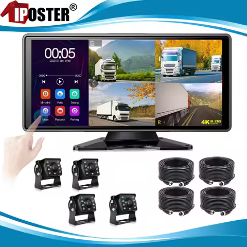 iPoster 10.36 Inch Touch Screen DVR Monitor Loop Recording 4ch 4PIN AHD 1080P Side Rear View Backup Camera For Caravan Rv Camper