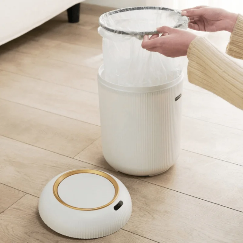 Intelligent induction garbage bin lantern style striped belt cover household living room bedroom garbage bin