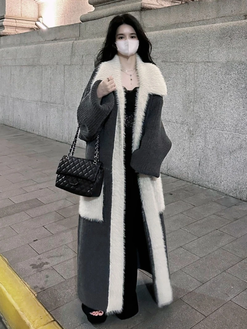 MiiiiX Lazy Style Plush Patchwork Imitation Mink Fur Cardigan Women's Sweater Loose Thicken Casual Long Knitwear Female Clothes