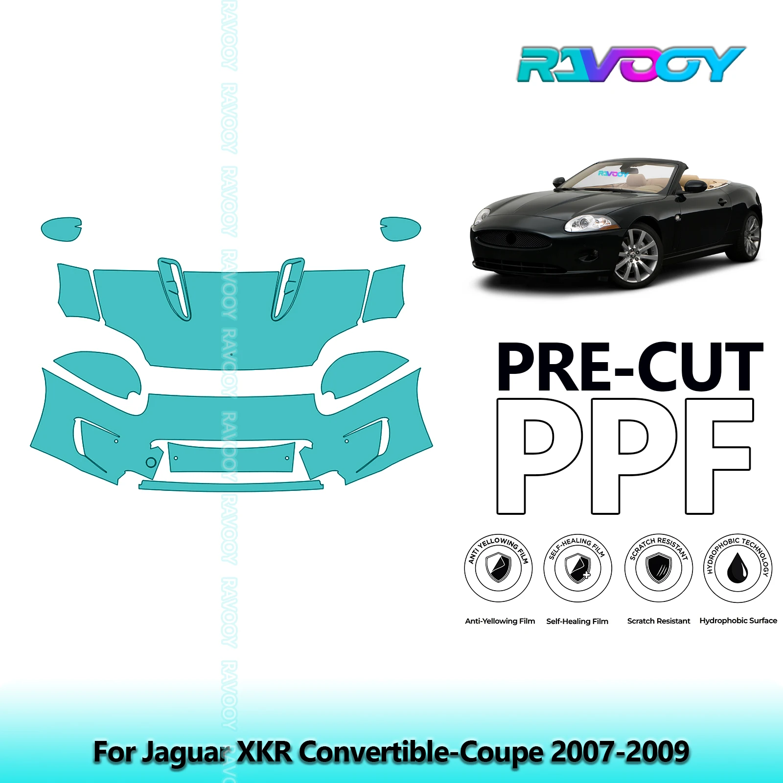 

Предварительно вырезанная защитная пленка для краски, 8,5 мил, прозрачный передний комплект бюстгальтера PPF для Jaguar XKR Convertible-Coupe 2007-2009 гг.