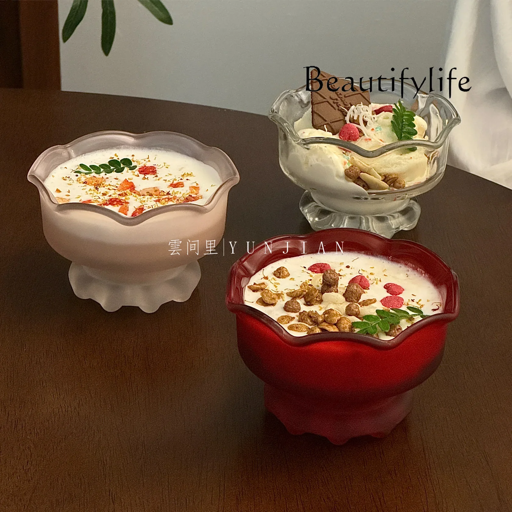 

ice cream household yogurt jelly bowl Glass bowl ice cream bowl dessert fruit