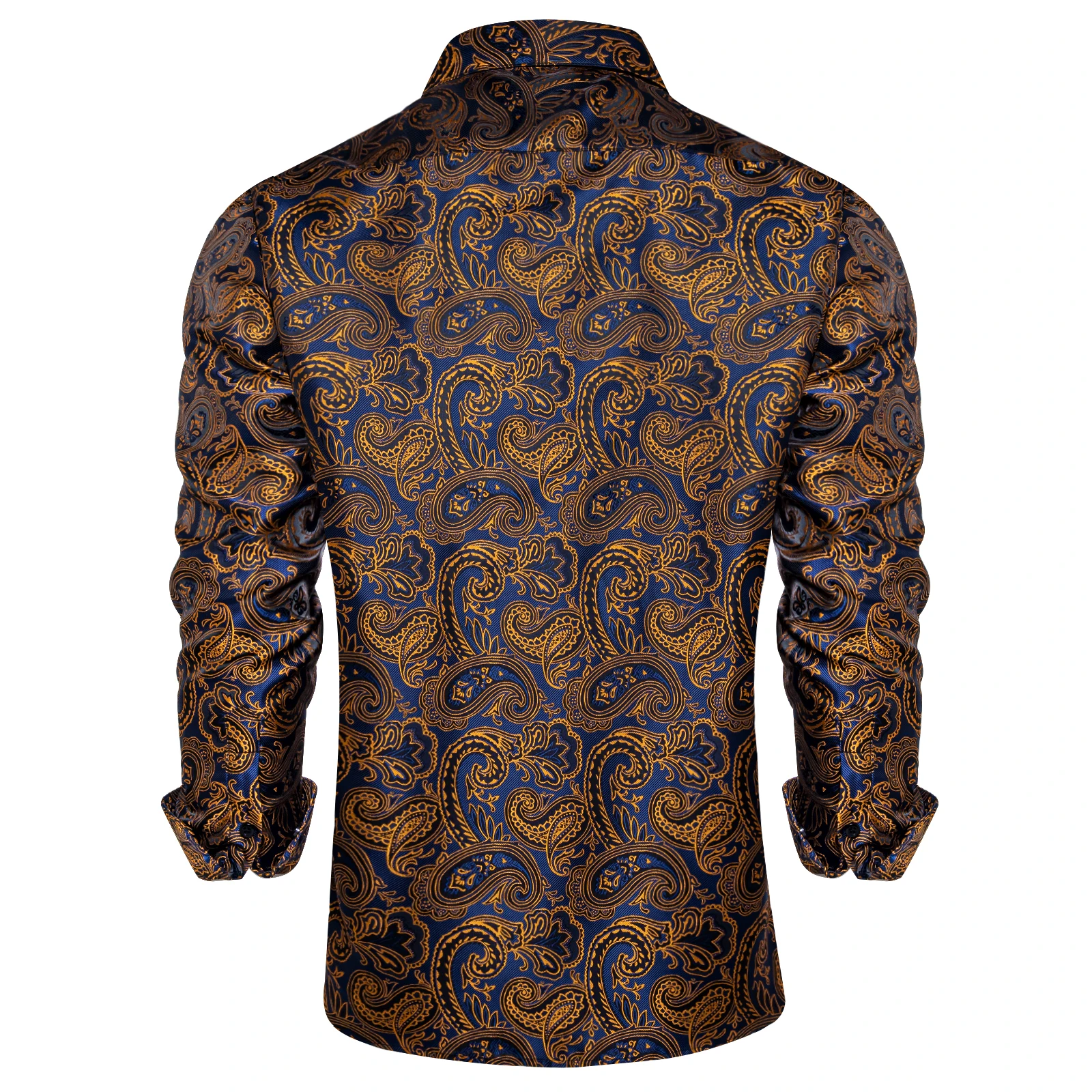 Ornate Men's Brocade Shirt featuring Gold Crown Collar Pins: Ideal for Memorable Occasions Like Anniversary Celebrations