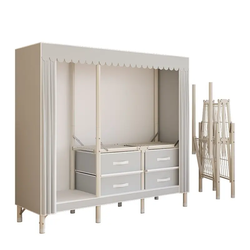 wardrobe for rental housing, simple wardrobe for household use, all-steel frame, strong and durable cloth wardrobe with drawers