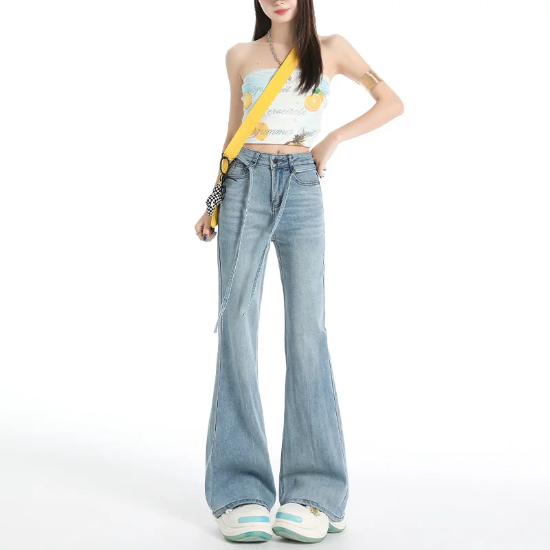 Ou Ruofeng Korean version of drawstring high waist non-stick leg micro-pants female slim jeans (extended)