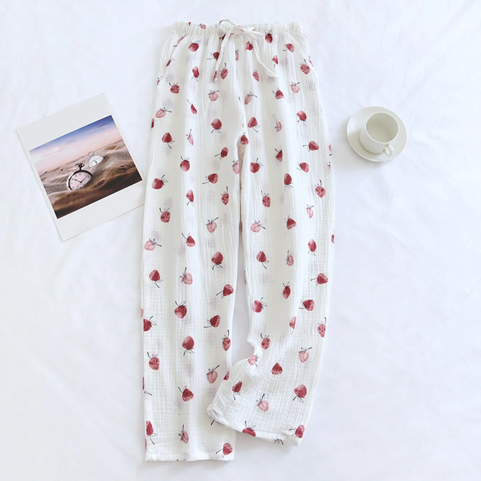 Nieuwe Katoenen Eenvoudige Comfortabele Losse Thuis Pyjama Broek Voor Vrouwen Veelkleurige Bloem Met Zijzakken Schattige Nachtkleding Broek