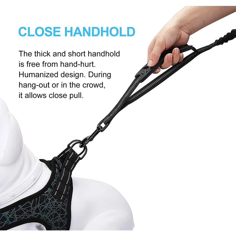 Highly Reflective Heavy Duty Elastic Bungee Medium and Large Dog Leash Shock Absorbing with Comfortable Padded Handle and Traffi
