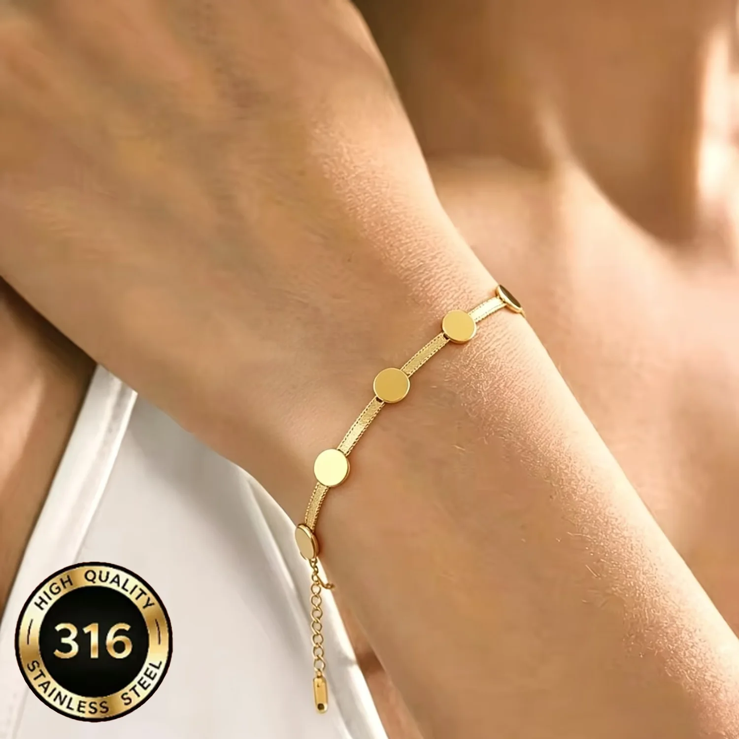 Round Plate Snake Bone Bracelet Stainless Steel Simple Design to Enhance Hand Shape Everyday Party Jewelry for Men and Women
