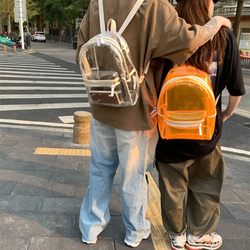 Large Capacity LED Lights Schoolbag Waterproof Adjustable Straps PVC Transparent Backpack Zipper Close Visible