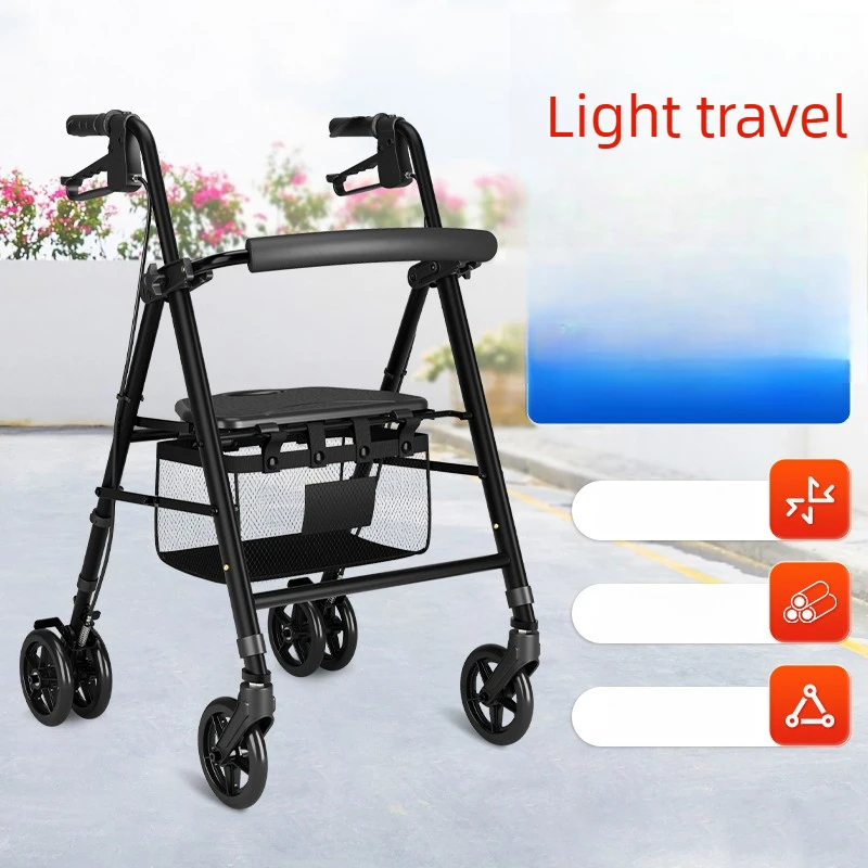 

4 Wheel Rollator Walker with Seat for Seniors Lightweight Foldable Shopping Trolley Mobility Aid Walking Assistant for Grocery