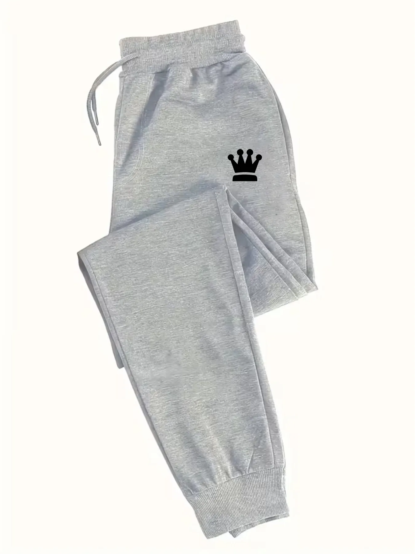 Noble‑street simple crown icon element artwork print graphic relaxed loose sweatpants men hip hop sports casual jogger pants