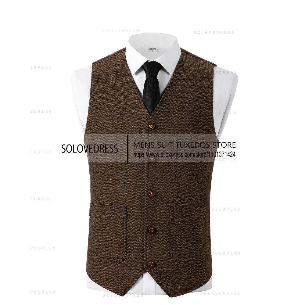 Men's Business Suit Vest Slim Fit Herringbone Tweed Wedding Sleeveless Waistcoat Men's Vest For Wedding