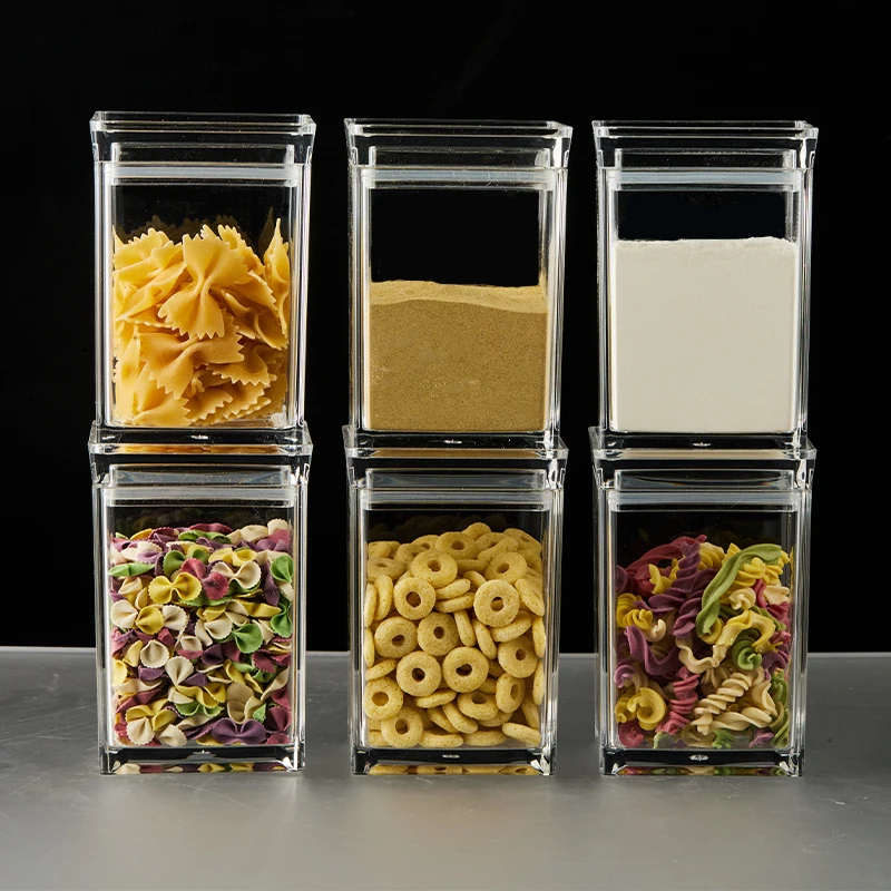 4pcs 500mL BPA free acrylic material stackable square sealed storage can with lid, kitchen universal transparent storage box