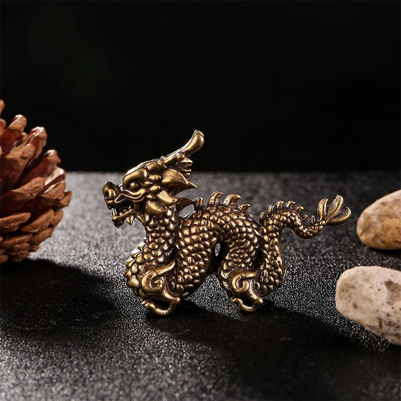 Brass Solid Twelve Zodiac Dragon Ornaments Desktop Decoration Small Copper Dragon Handicraft Decorations