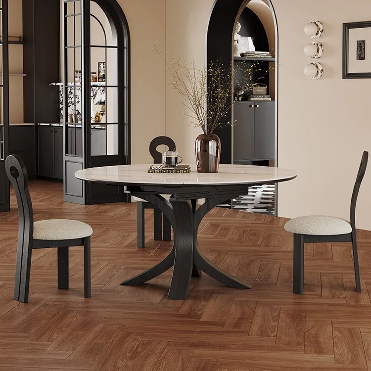 

Retro rock slab dining table retractable square and round dual