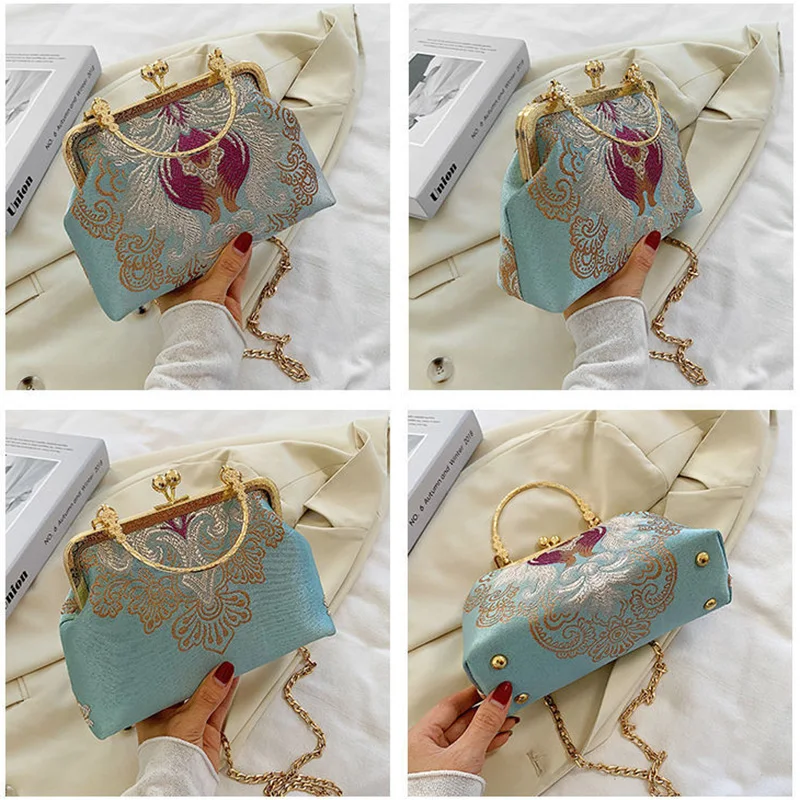 New Women's Casual Cheongsam Bag Vintage Buckle Shell Shoulder Bags 2023 Fashion Travel Handbag Makeup Storage Package Wallet