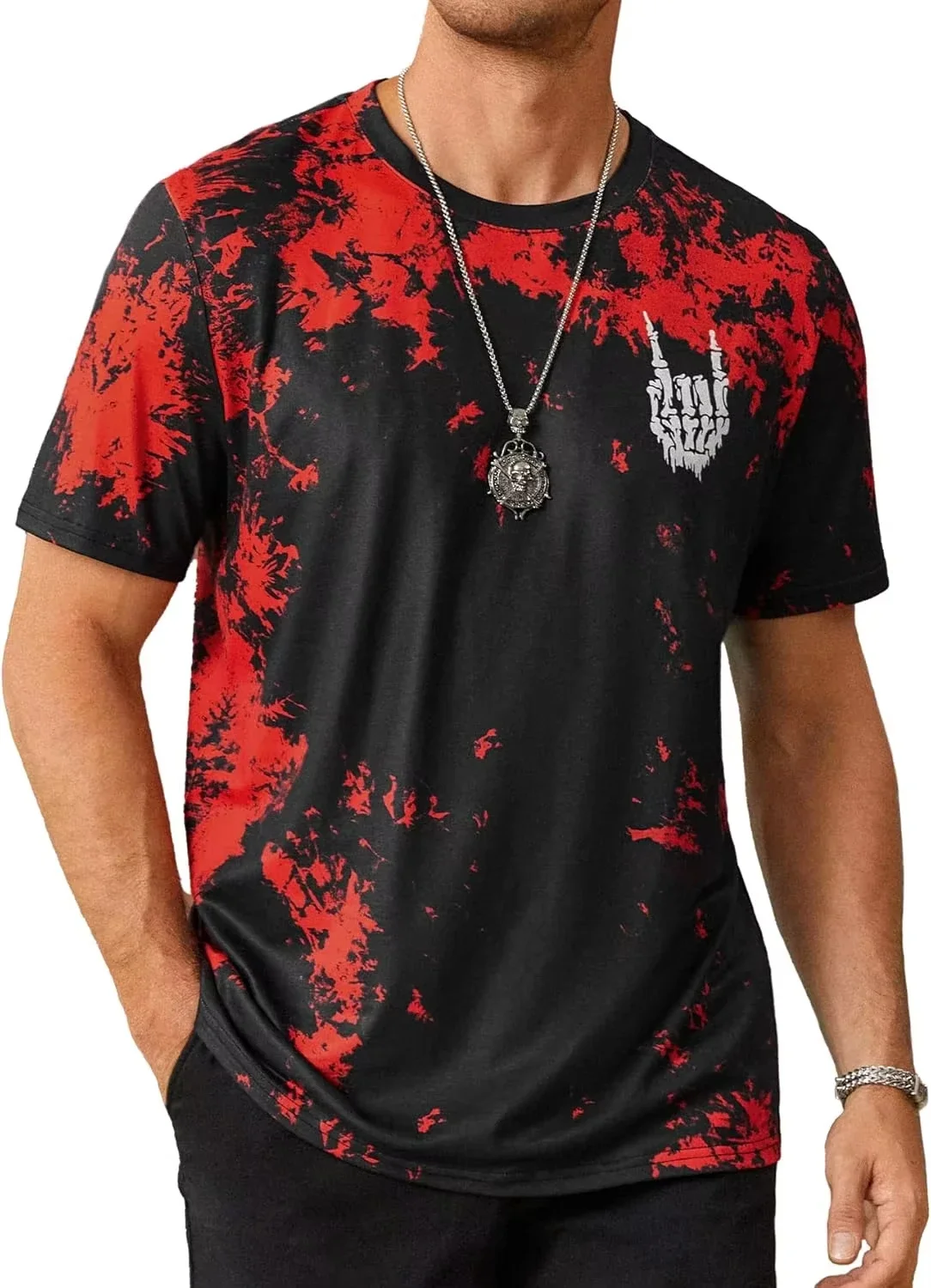 Street Hip Hop Cool T Shirt Men's 3D Print Personality Tie Dye Casual Round Neck T Shirts Unique Red Lip Fashion Wear Tee Tops