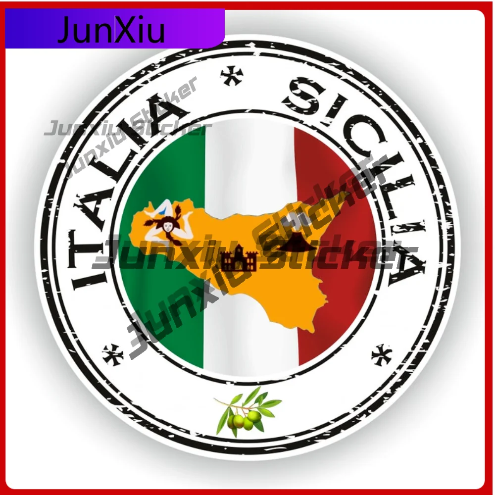 

Italia Sicilia Seal Sticker Round Flag Including Emblem Pattern Decals Fade Resistant Designed For Speedboat Window For