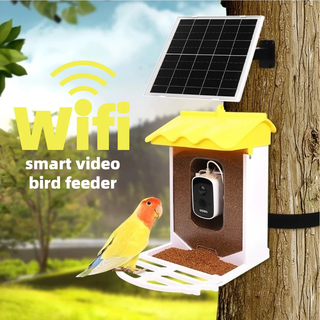 Made in China, wireless connection intelligent solar bird feeder waterproof provides convenience for outdoor garden wildlife