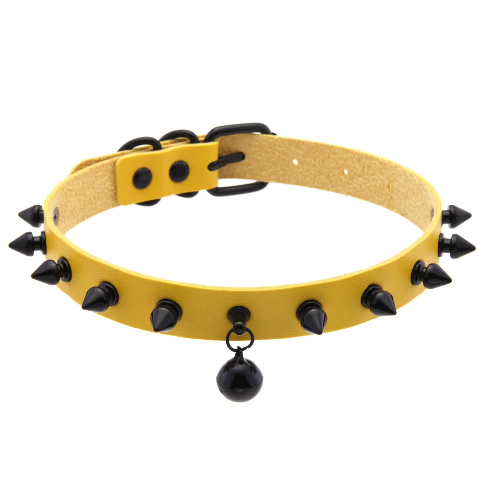 Punk Dark style Sexy Personality Rock and roll Popular Black rivets Bell Multicolored leather Stainless steel  Clavicle chain