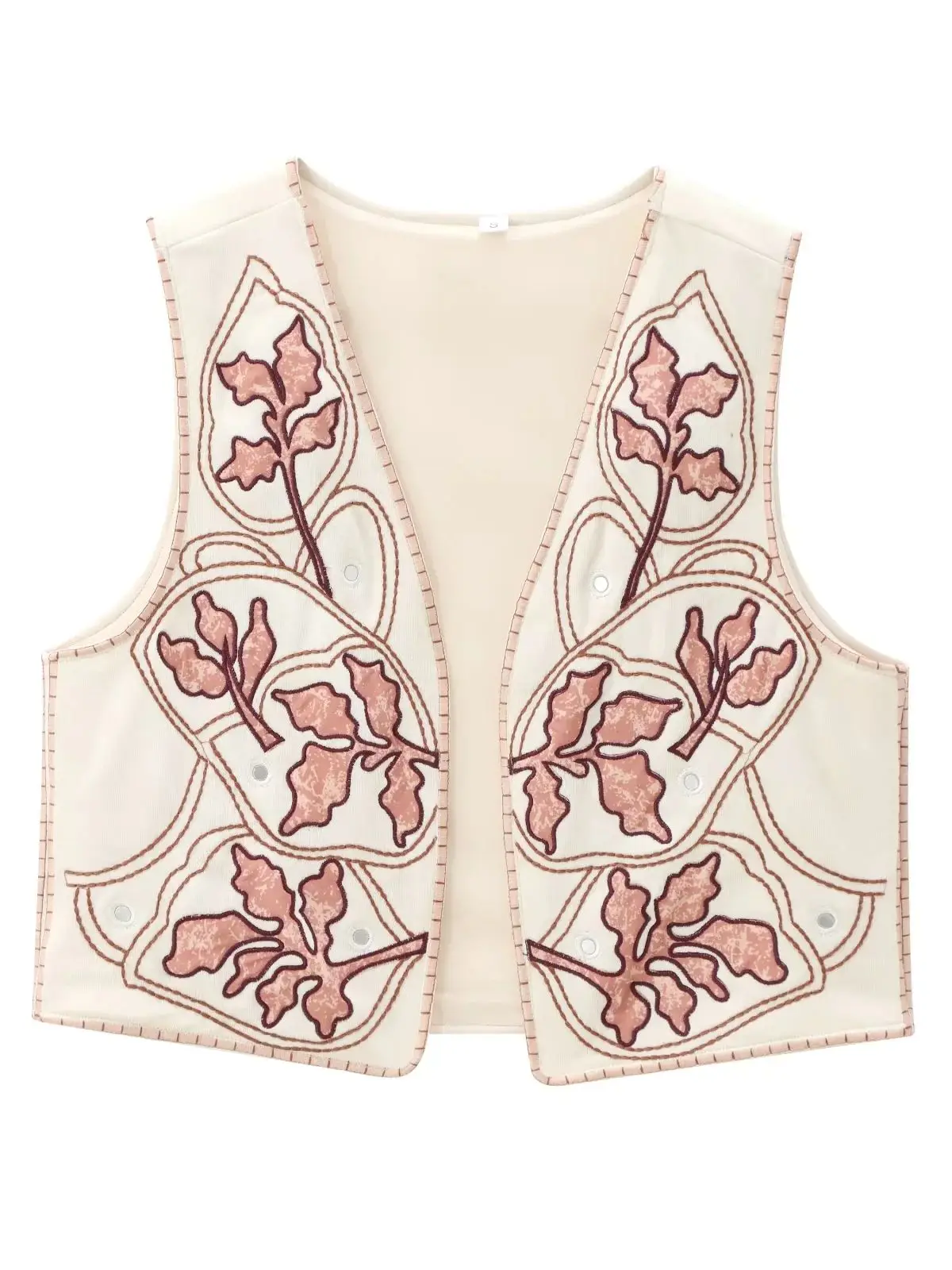 XNWMNZ 2024 Women's Fashion Embroidered Mirror Vest Women Retro V-neck Open Collar Versatile Female waistcoat