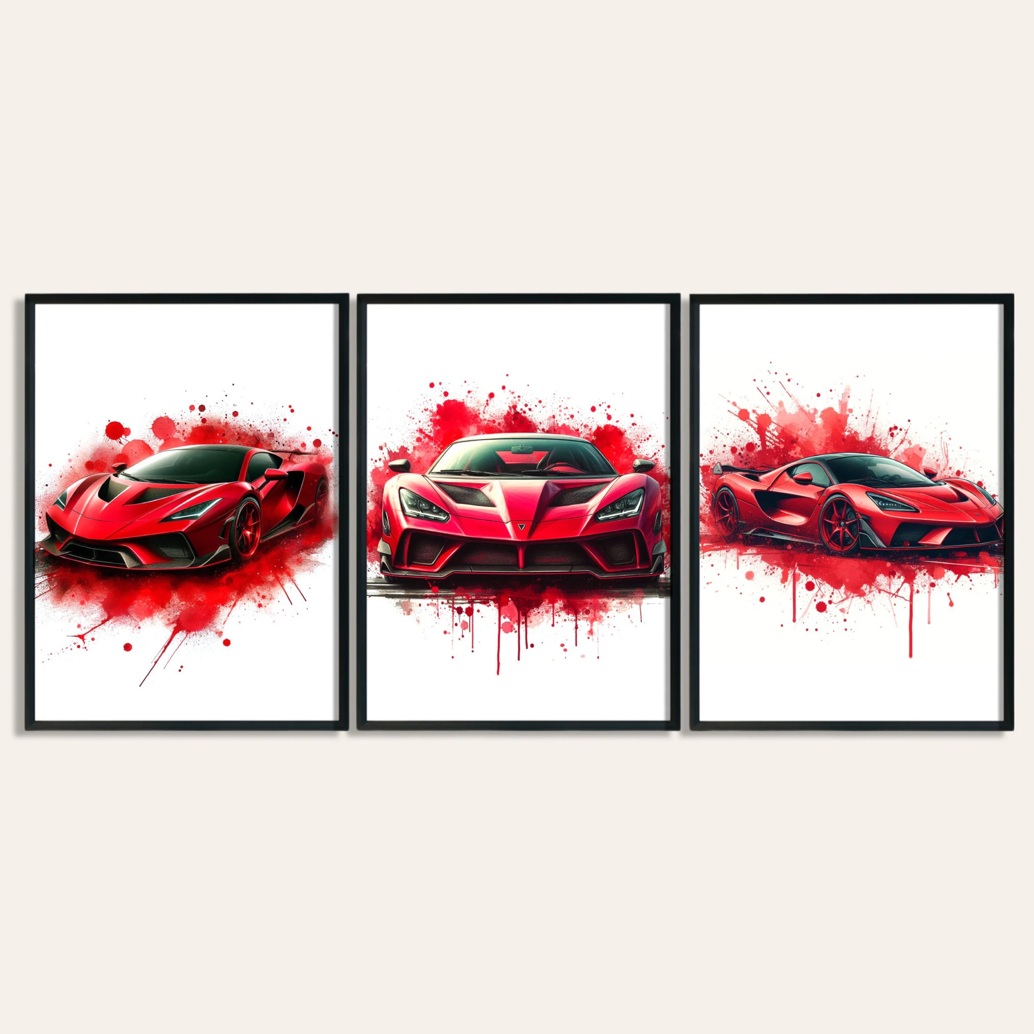 Set of 3 Car Poster Print Canvas painting Watercolour Painting Wall Art decor Picture For Living Room Home Decoration FARAMELESS